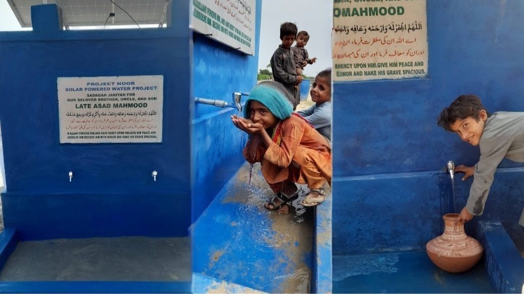 Children at the solar powered water point in Diplo, Tharparkar